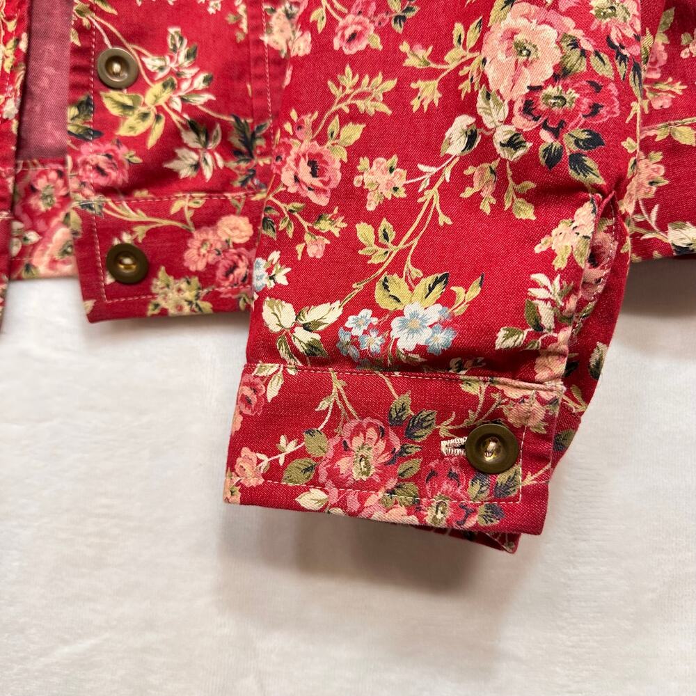 Retro Buttoned Red Floral Long Sleeve Jacket Blazer‎ Medium Printed Boho Cottage - Picture 8 of 12